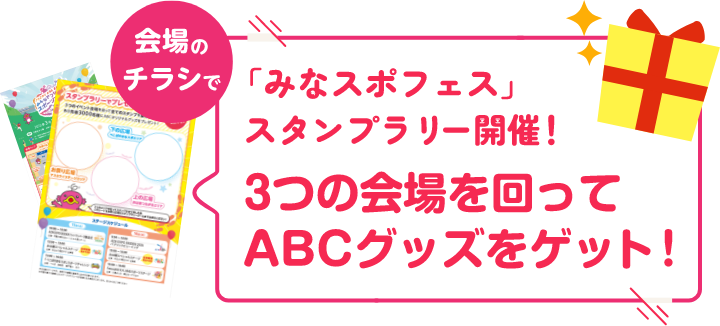 会場のチラシで「みなスポフェス」スタンプラリー開催！3つの会場を回ってABCグッズをゲット！
